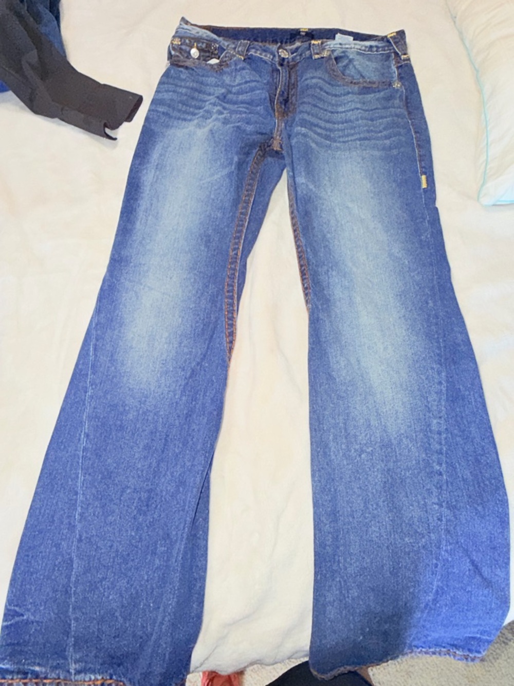 True Religion “Joey” Flared Jeans in Medium Blue Wash